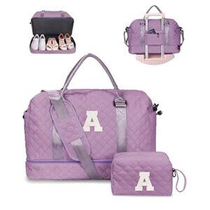 Womens Personalized Duffle Bag Initial Weekender Travel Bag Shoe Compartment